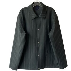 KITH Pinstripe Double Knit Coaches Jacket XL Nocturnal Green Black Snap SS23